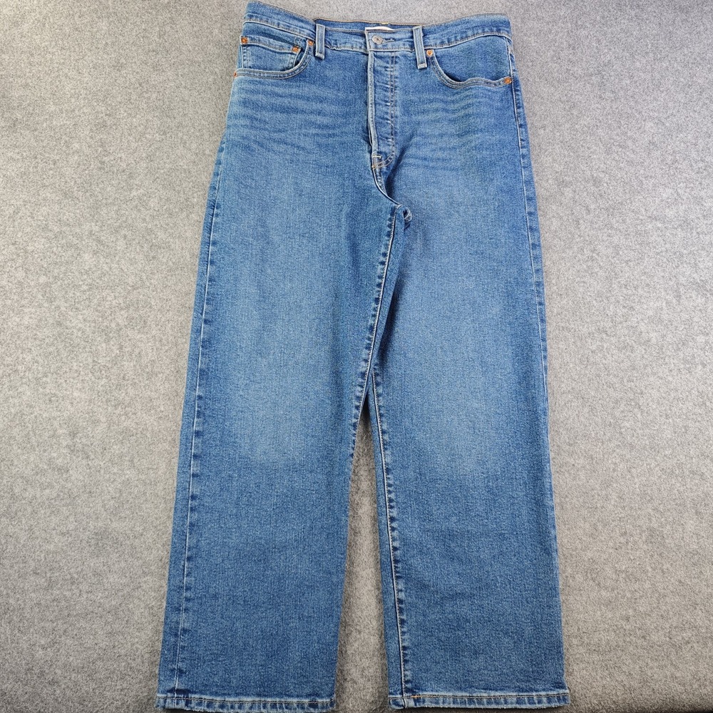 Levis Ribcage Straight Ankle Jeans Women's 31x27 Blue Medium Wash Button Fly